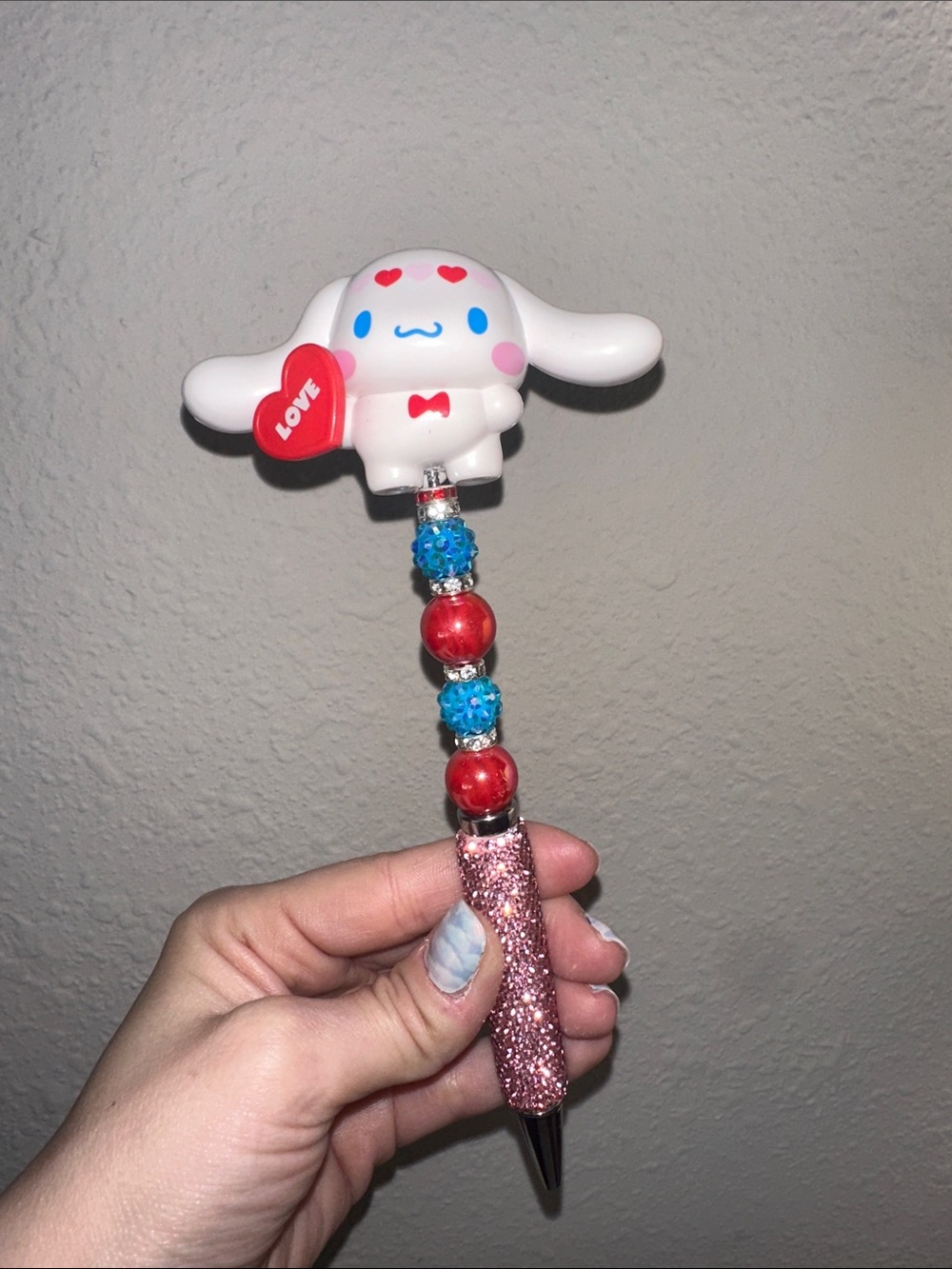 Cinnamoroll White Cute Character Bead Pen with Pink Glitter Rhinestone Handle